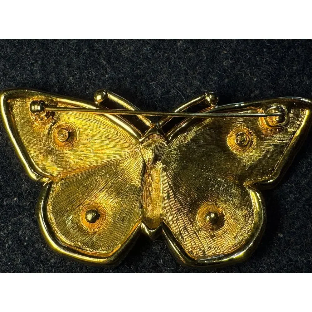 Swaroski Green Blue Yeall Enamel Butterfly Brooch Rhinestone Accents